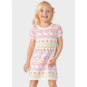 GYMBOREE Easter Bunny Sweater Dress Girl’s Size 7 Cream Pink EUC Spring 3419-14